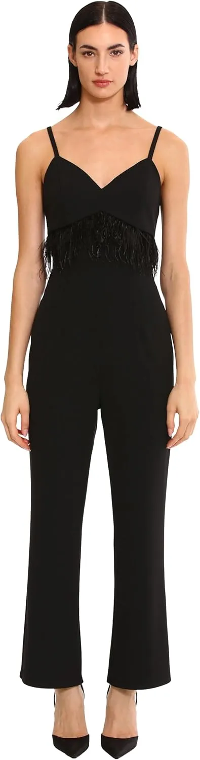 Donna Morgan womens Feather Detail Jumpsuit Event Occasion Party Date Night Out Guest of