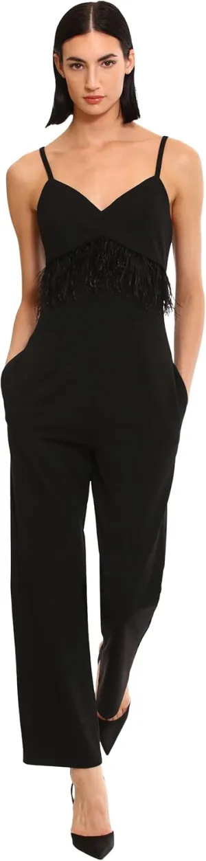 Donna Morgan womens Feather Detail Jumpsuit Event Occasion Party Date Night Out Guest of