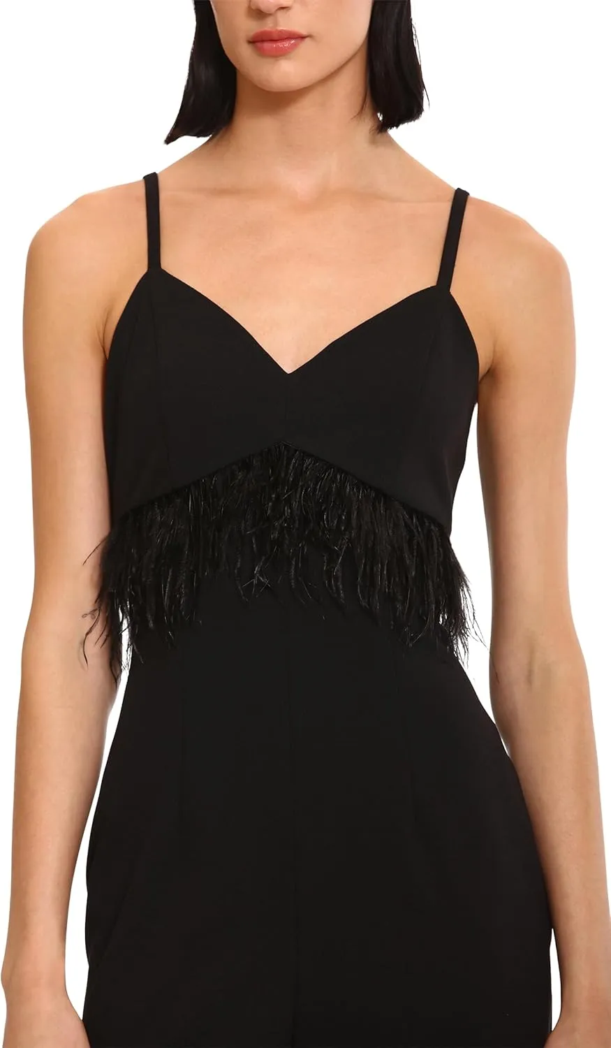 Donna Morgan womens Feather Detail Jumpsuit Event Occasion Party Date Night Out Guest of