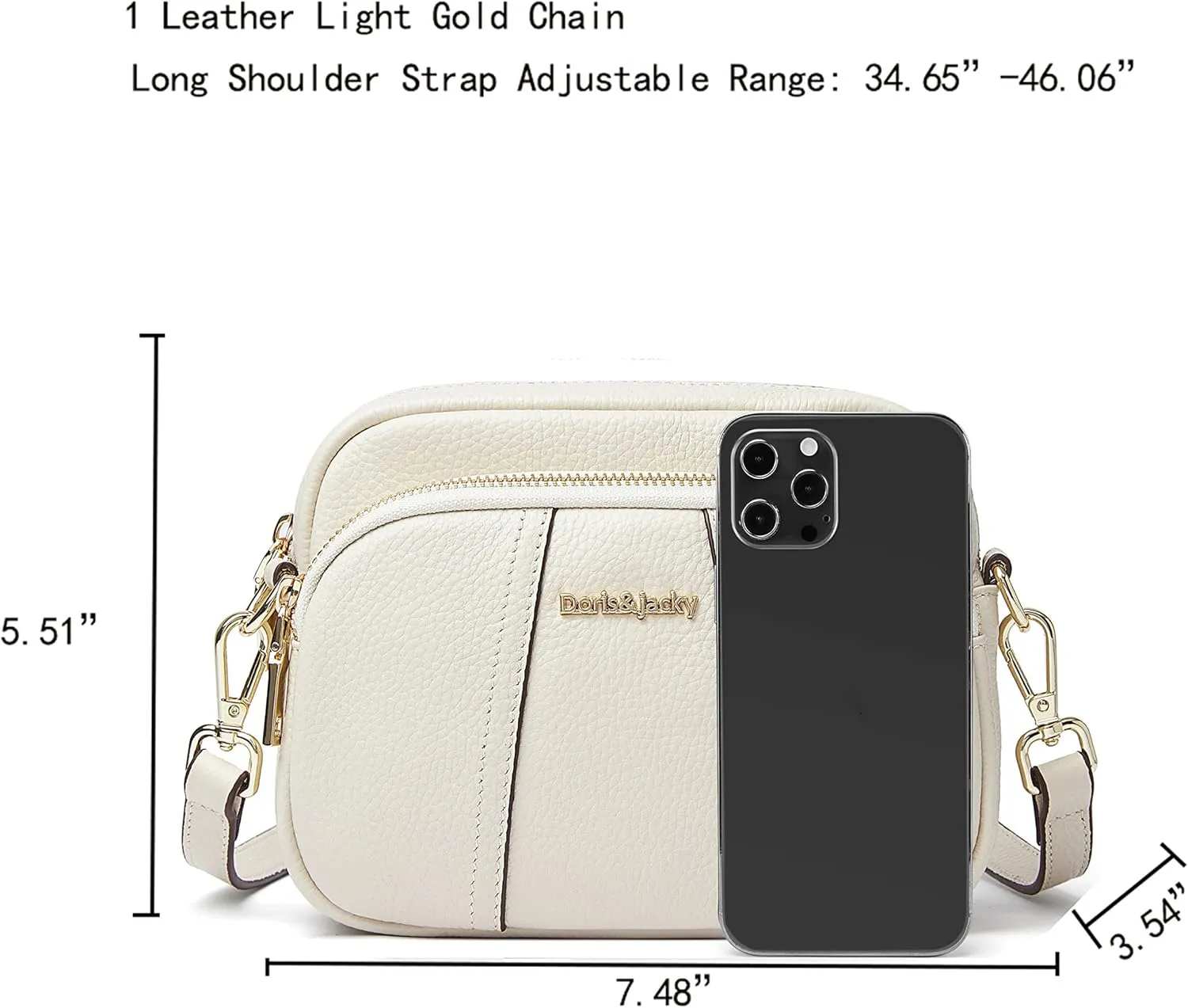 DORIS&JACKY Leather Crossbody Bag For Women Small Soft Triple Zipper Shoulder Handbags With Adjustable Strap…