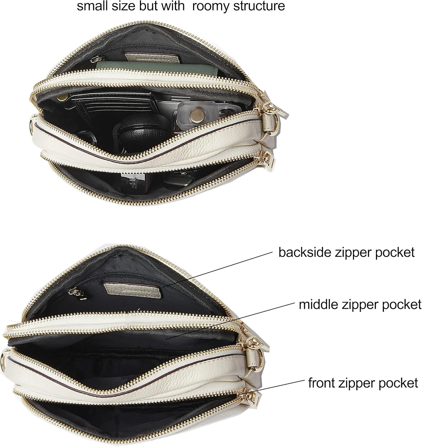DORIS&JACKY Leather Crossbody Bag For Women Small Soft Triple Zipper Shoulder Handbags With Adjustable Strap…