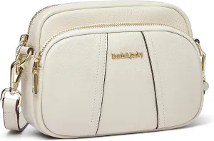 DORIS&JACKY Leather Crossbody Bag For Women Small Soft Triple Zipper Shoulder Handbags With Adjustable Strap…
