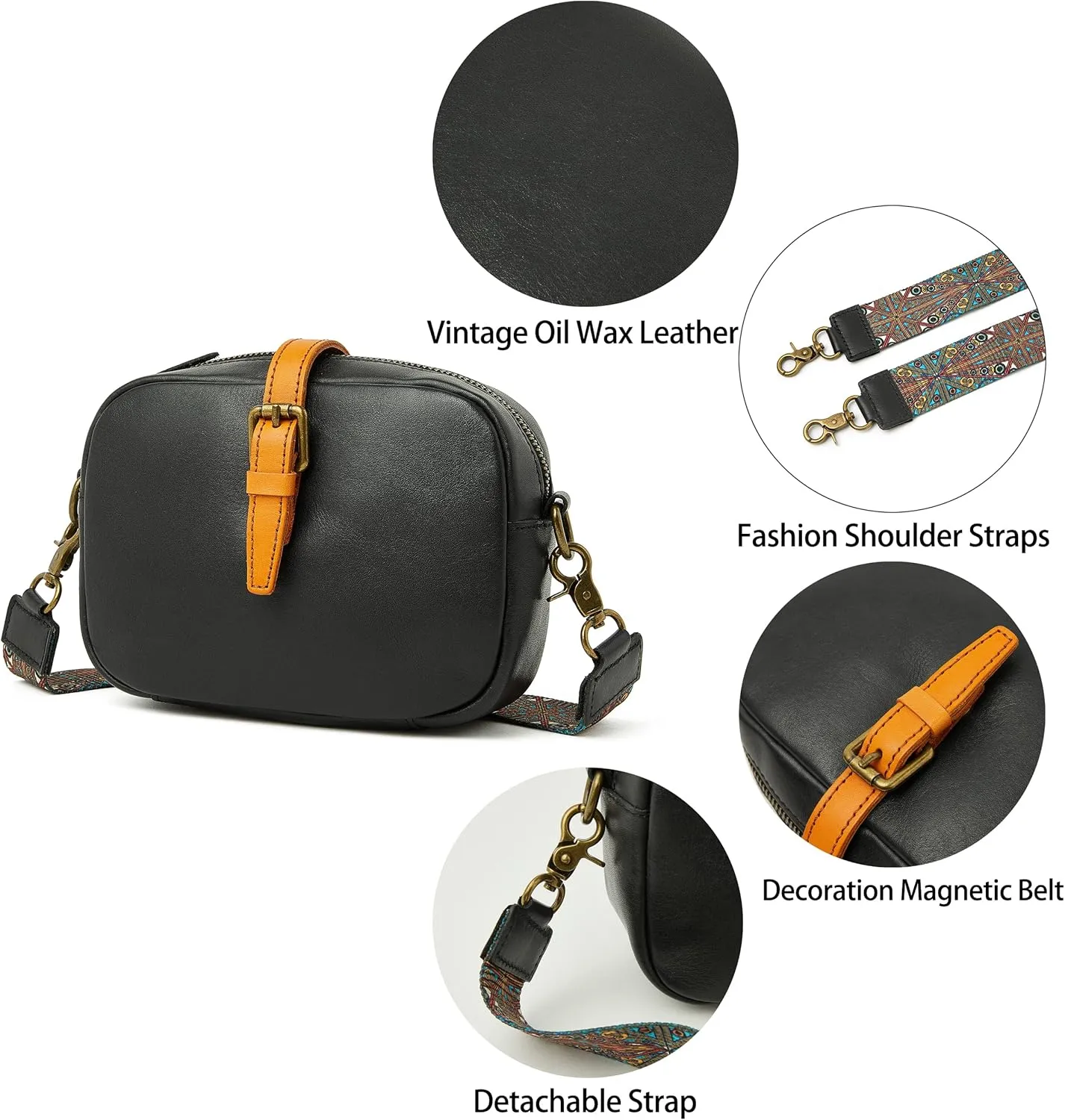 DORIS&JACKY Leather Crossbody Bag For Women Small Soft Triple Zipper Shoulder Handbags With Adjustable Strap…