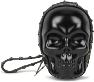 DownDown Gothic Wristlet Bags Purse 3D Skull Head Clutch Leather Purses Belt Bag Phone Packets Hip-hop Zip Wallet Women&Men-Black