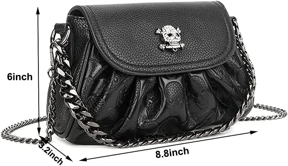 Downupdown Skull Handbags Purse Women Satchel Crossbody Bag Goth Chain Shoulder Bag Small Tote Hobo Bags Flap Zip Phone Bag
