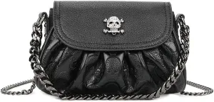 Downupdown Skull Handbags Purse Women Satchel Crossbody Bag Goth Chain Shoulder Bag Small Tote Hobo Bags Flap Zip Phone Bag