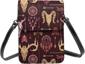 Dreamcatcher skull Tribes amulet vintage Crossbody Cell Phone Purse for Women Girls Leather Mini Cross Body Bags Small Shoulder Bags