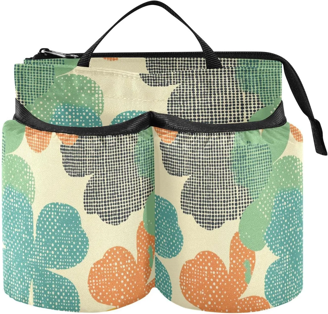 Drink Holder Travel Upgraded Four Leaf Clovers Simple Travel Drink Bag with Strap Two Cup Holder for Airplane Travelers
