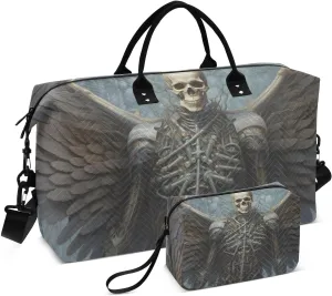 Duffel Bag Set for Travel Gym Sport, Weekender Bag Carry on Overnight Bags for Women Men-Skull Wings Print