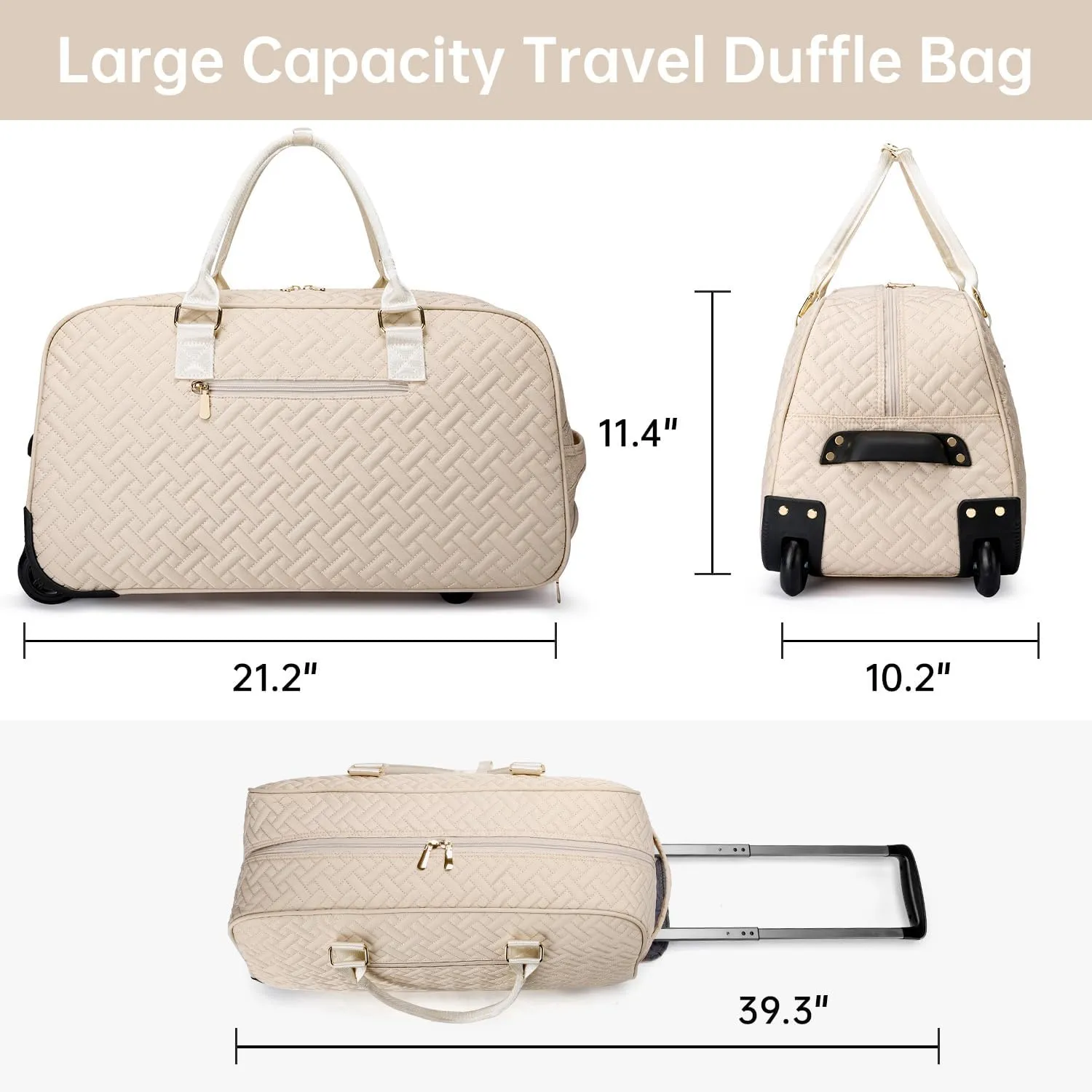 Duffle Bag for Travel, Weekender Bag with Shoe Compartment, Carry On Overnight Bag for Women with Toiletry Bag, Gym Bag with Wet Pocket, Hospital Bags for Labor and Delivery Beige