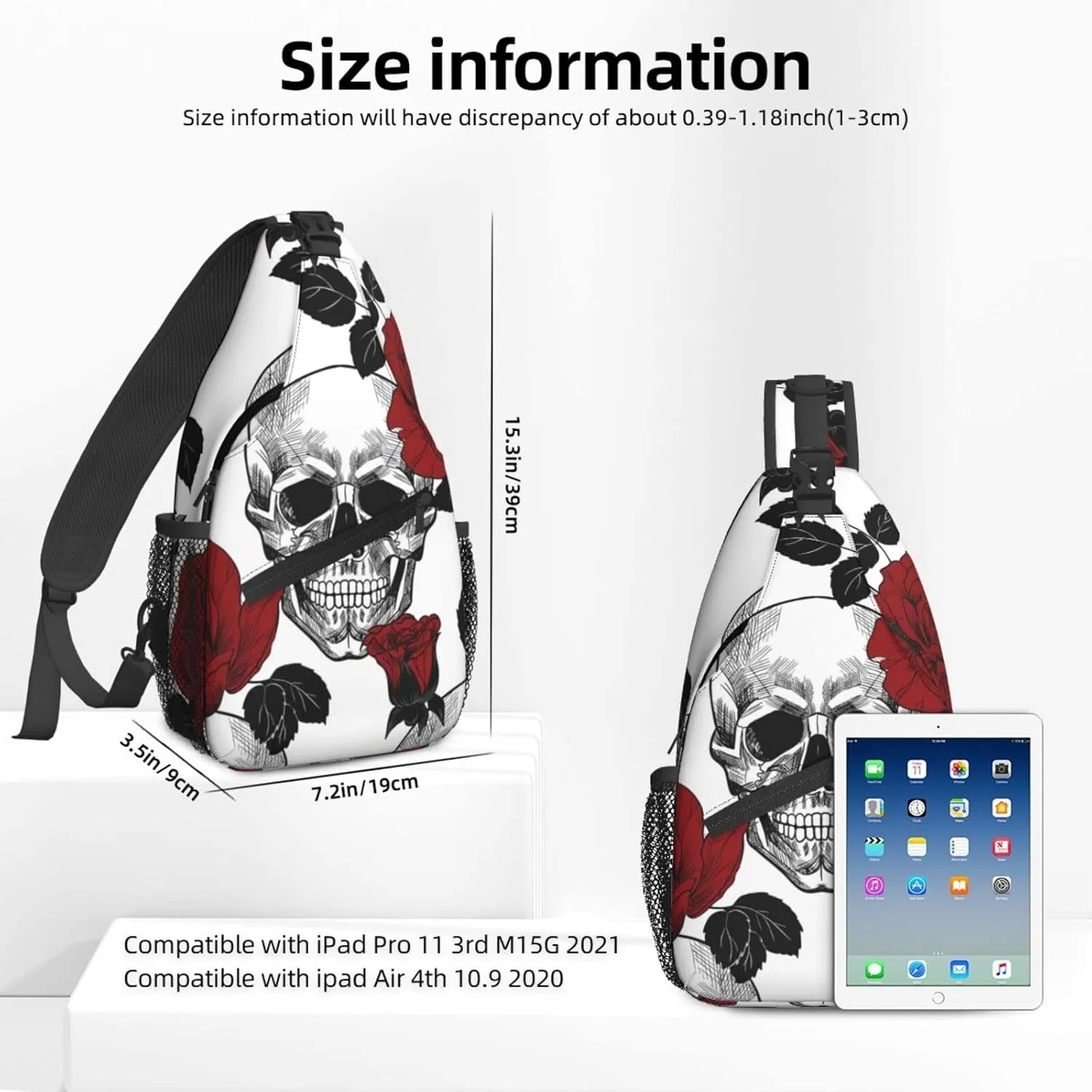 Dujiea Crossbody Backpack For Men Women Sling Bag, Skull And Red Roses Chest Bag Shoulder Bag Lightweight One Strap Backpack Multipurpose Travel Hiking Daypack