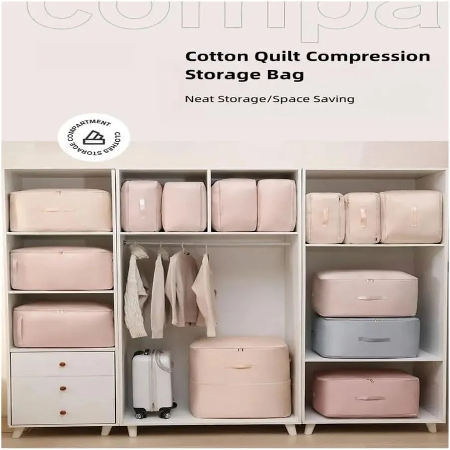 Dustproof And Moisture-Proof Compression Storage Bag Quilt Compression Organizer Bag Large Capacity Clothes Luggage Moving Bag(Pink,XL)
