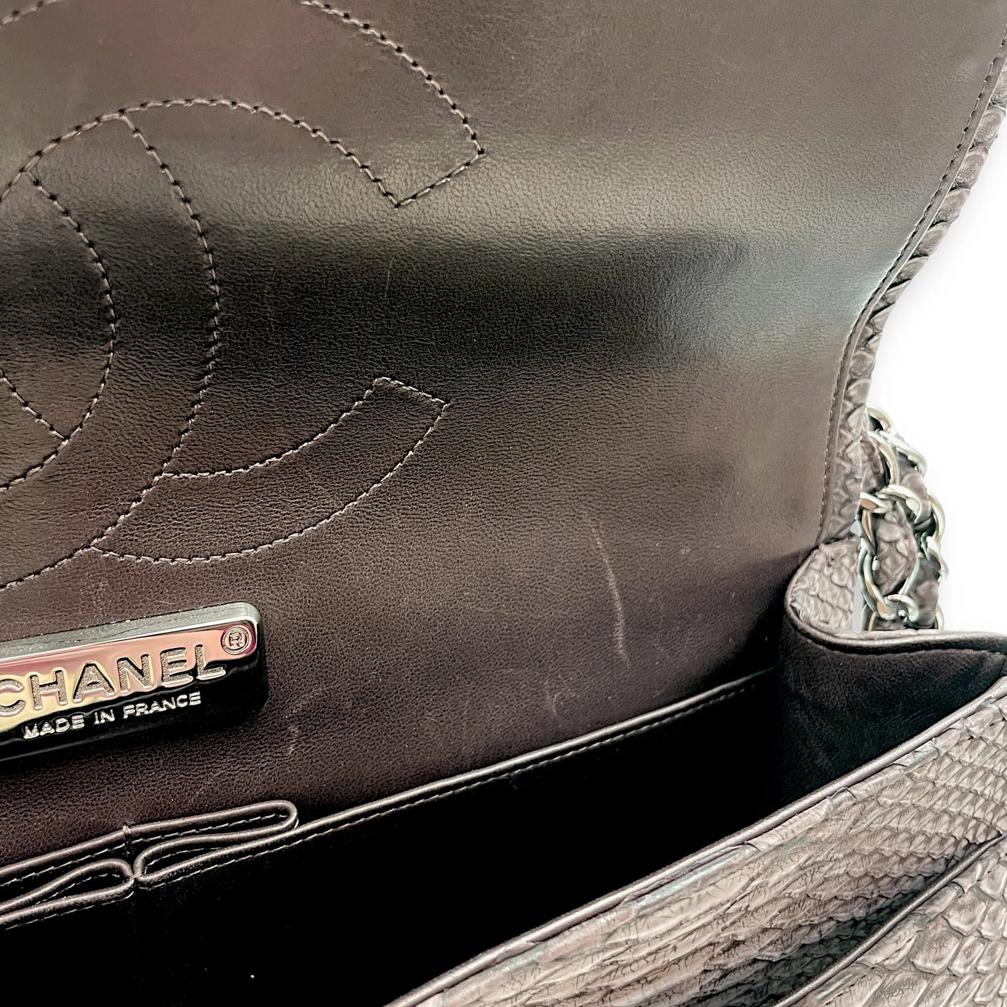 Early-bird special Jumbo Brown (DF) Popular choice Bag Python Dark Palladium Leather, Classic Chanel Shoulder hardware in