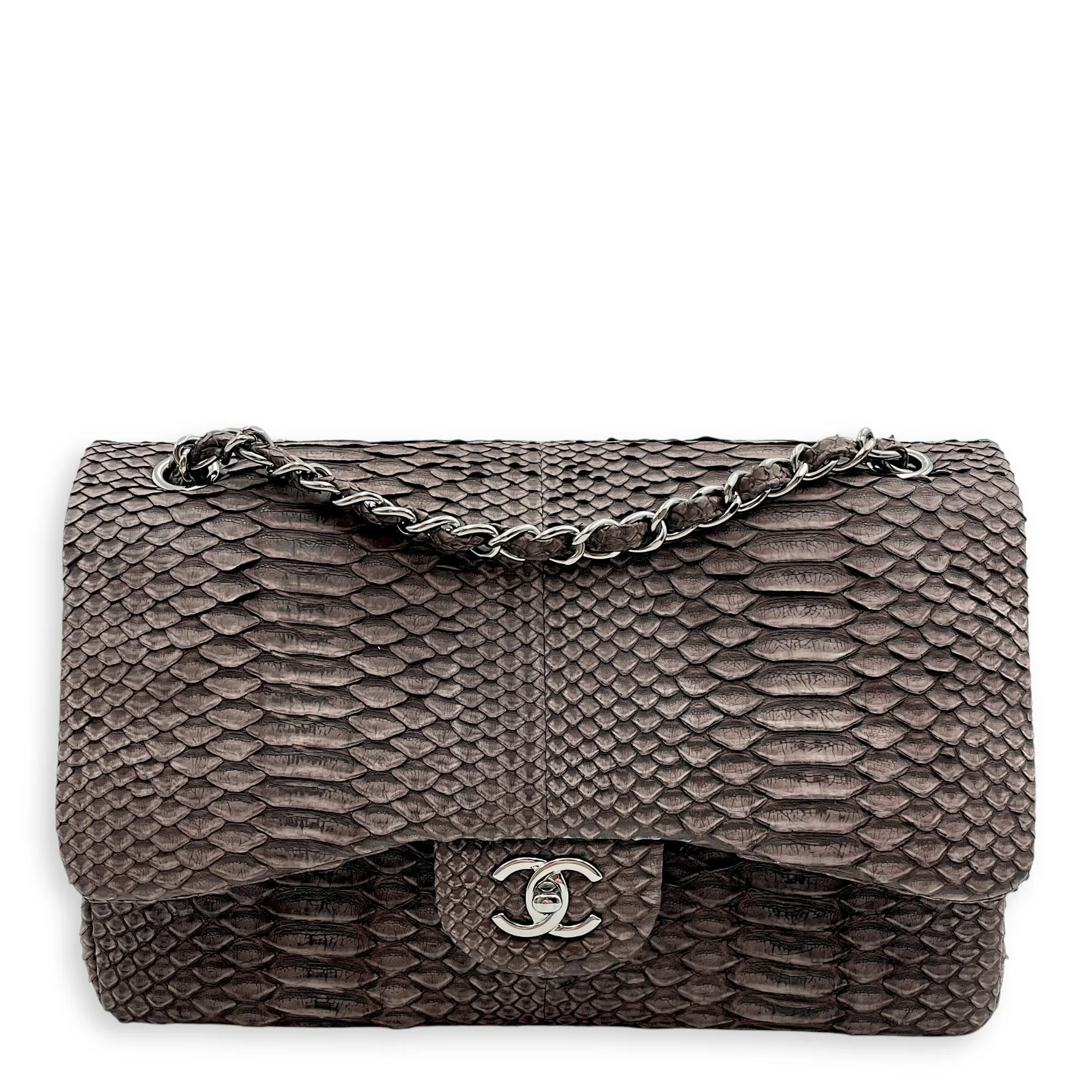 Early-bird special Jumbo Brown (DF) Popular choice Bag Python Dark Palladium Leather, Classic Chanel Shoulder hardware in