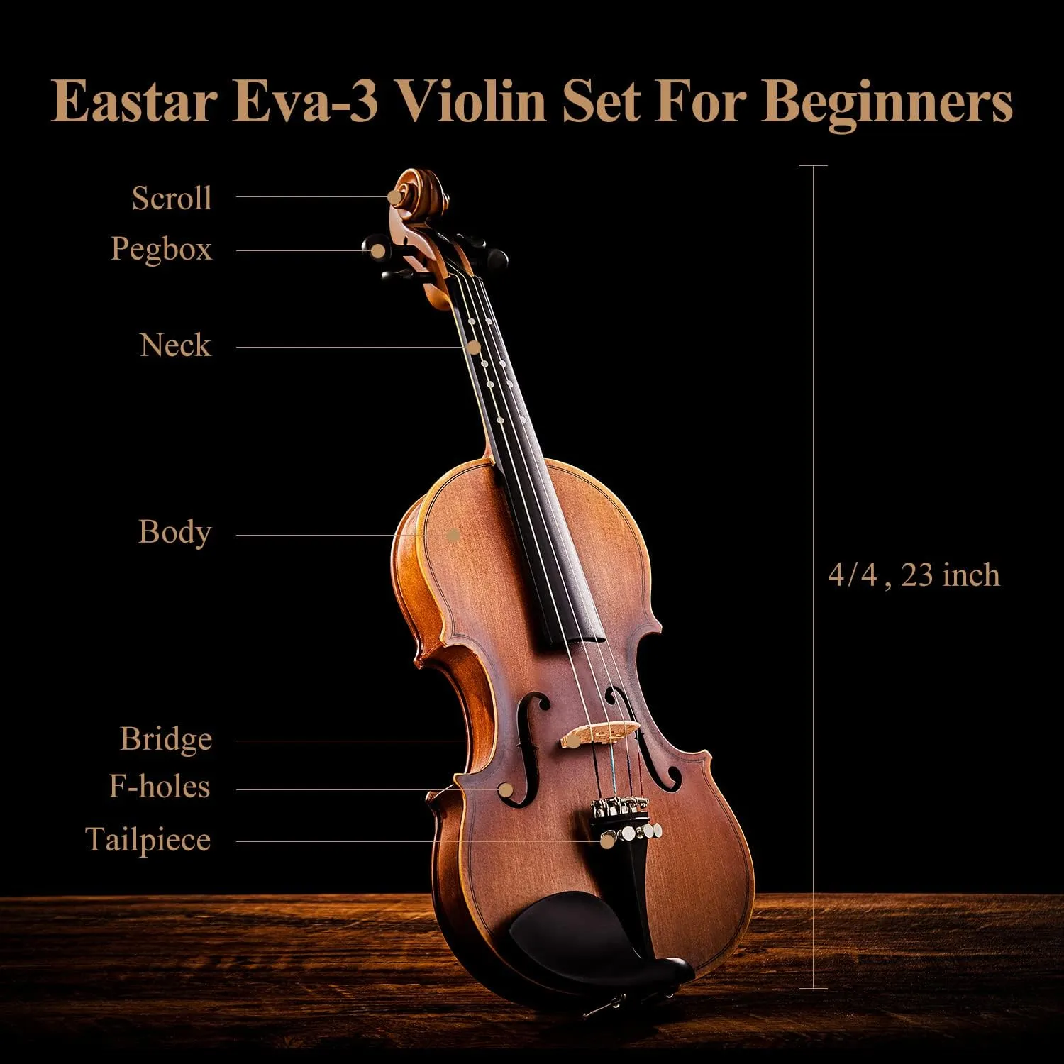 Eastar 4/4 Full Size Violin Set Matte Fiddle for Beginners Adults with Hard Case, Rosin, Shoulder Rest, Bow, Tuner and Extra Strings (Imprinted Finger Guide on Fingerboard)，EVA-3