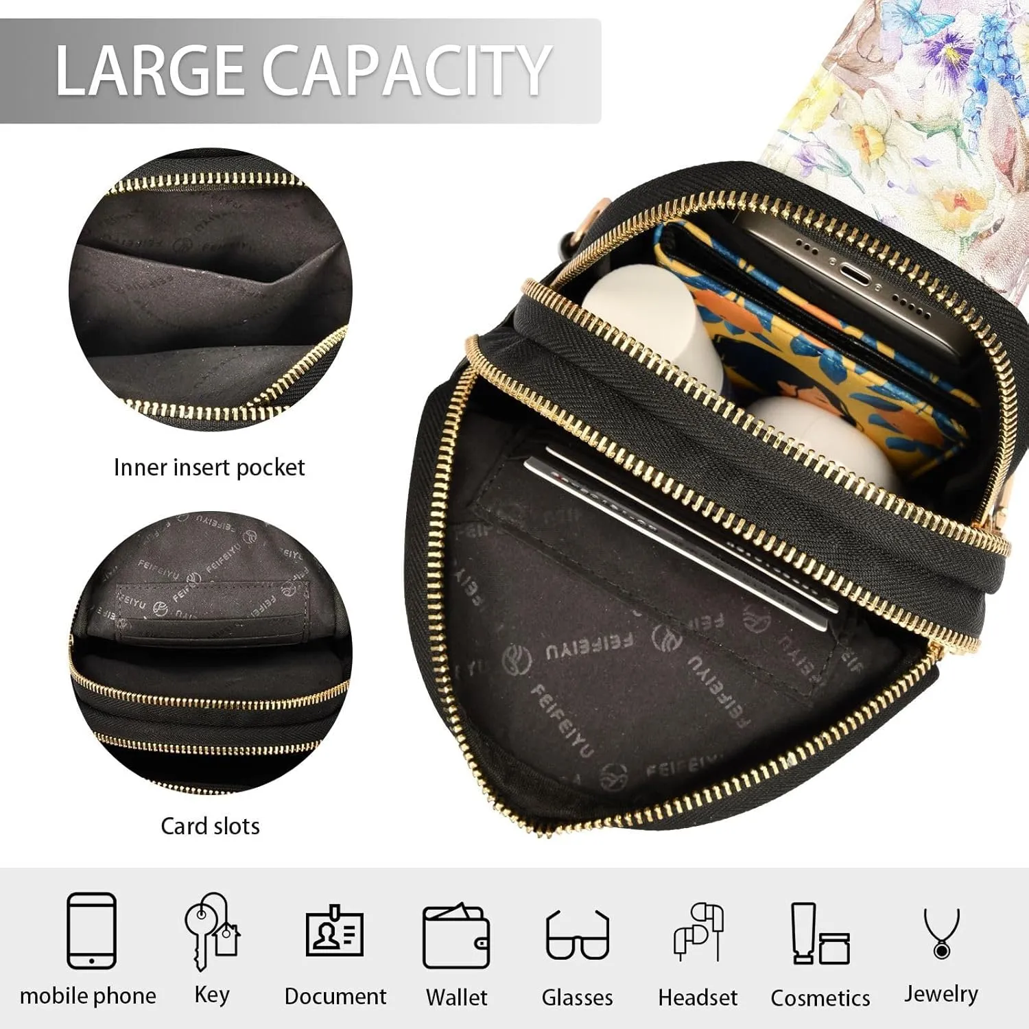 Easter Cute Bunny Trendy Crossbody Bag Fashion Waist Packs Chickens Flowers Butterflies Cross Body Leather Chest Bag for Women Fanny Pack Travel Outdoor Crossbody Phone Bag