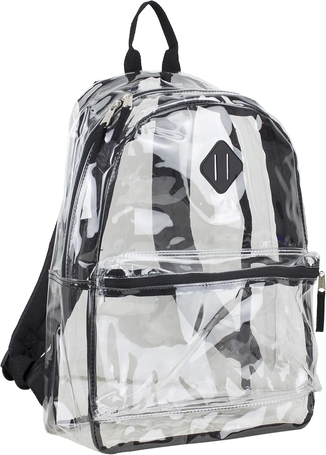 Eastsport Fully Transparent Clear Backpack with Front Pocket, Adjustable Straps and Lash Tab, Black Trim One Size