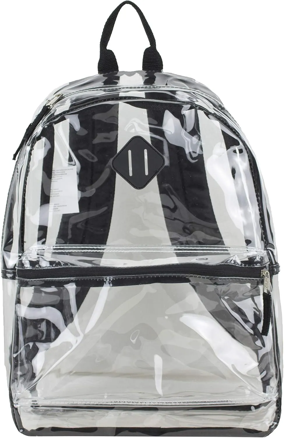 Eastsport Fully Transparent Clear Backpack with Front Pocket, Adjustable Straps and Lash Tab, Black Trim One Size
