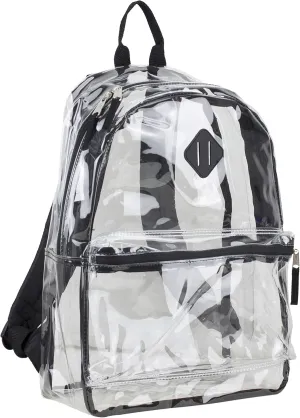 Eastsport Fully Transparent Clear Backpack with Front Pocket, Adjustable Straps and Lash Tab, Black Trim One Size