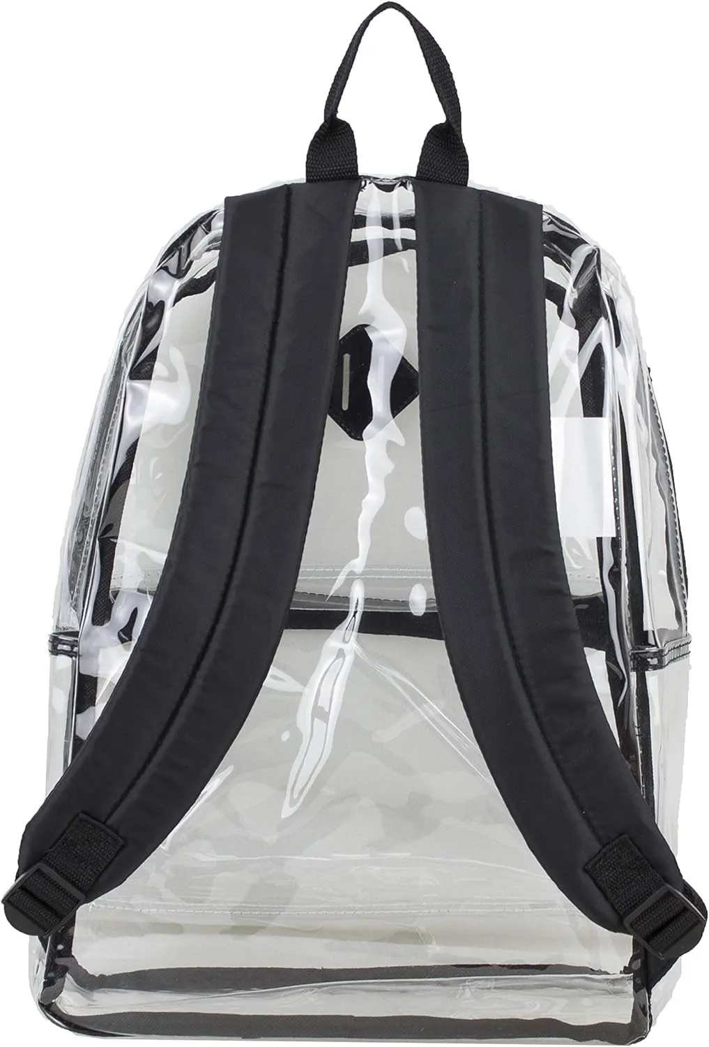 Eastsport Fully Transparent Clear Backpack with Front Pocket, Adjustable Straps and Lash Tab, Black Trim One Size