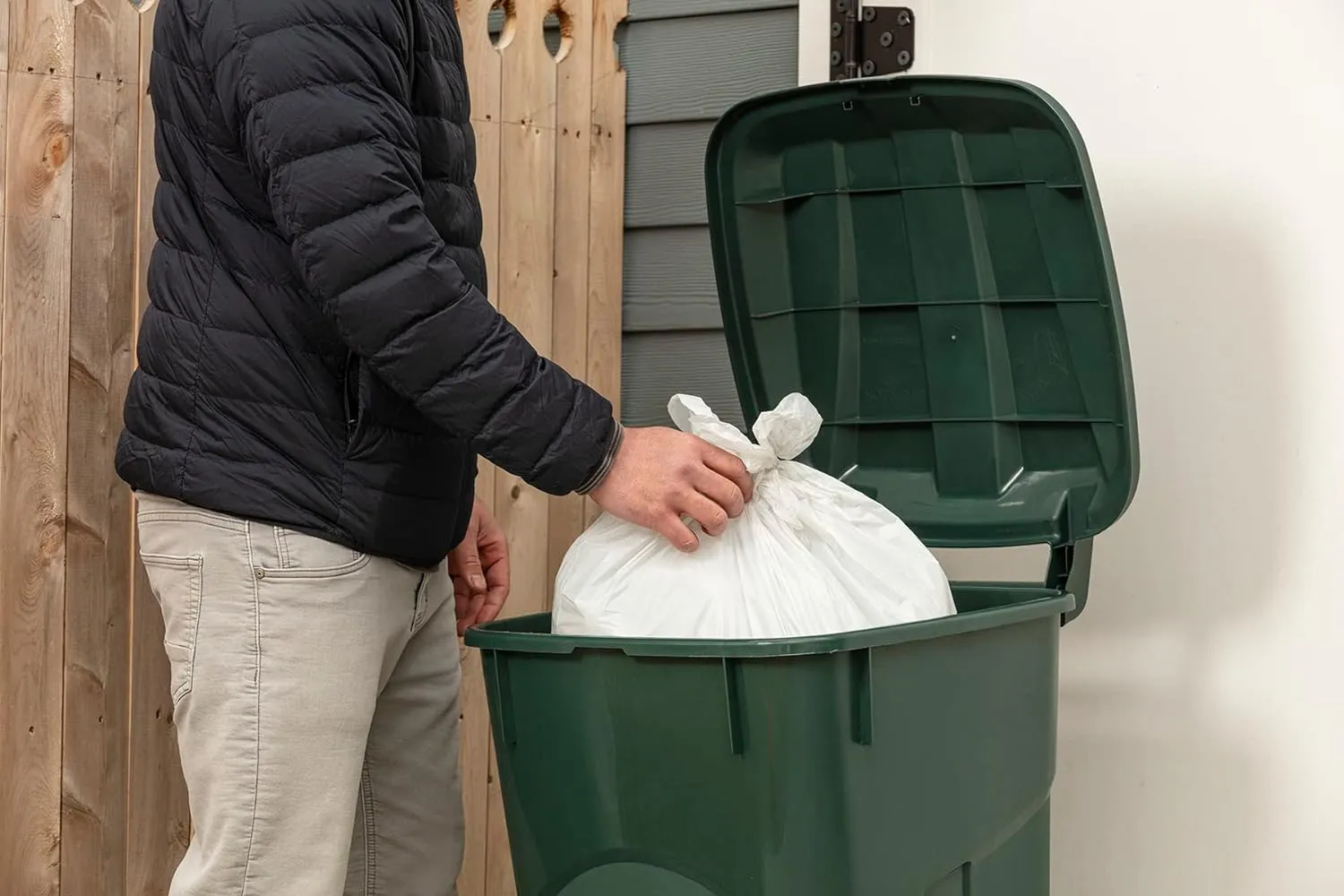 ECOSolution 32 Gallon Wheeled Outdoor Garbage Can with Attached Snap Lock Lid and Heavy-Duty Handles, ECO Green, Heavy-Duty Construction, Perfect Back Yard, Deck, or Garage Trash Can, Pack of 2