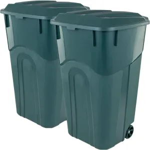 ECOSolution 32 Gallon Wheeled Outdoor Garbage Can with Attached Snap Lock Lid and Heavy-Duty Handles, ECO Green, Heavy-Duty Construction, Perfect Back Yard, Deck, or Garage Trash Can, Pack of 2