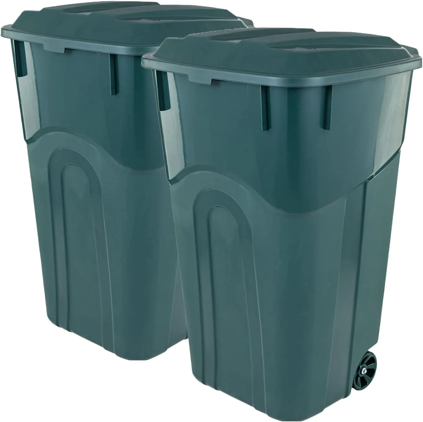 ECOSolution 32 Gallon Wheeled Outdoor Garbage Can with Attached Snap Lock Lid and Heavy-Duty Handles, ECO Green, Heavy-Duty Construction, Perfect Back Yard, Deck, or Garage Trash Can, Pack of 2