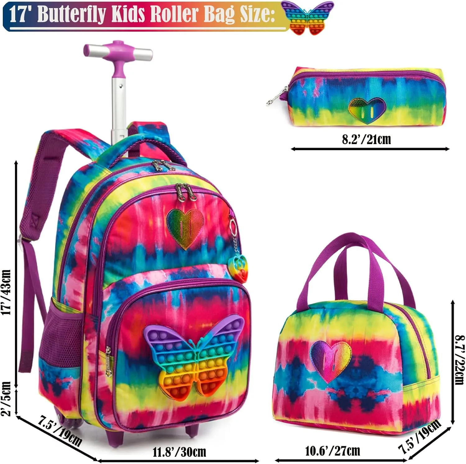 Egchescebo School Kids Rolling Backpack for Girls With Wheels Trolley Wheeled Backpack
