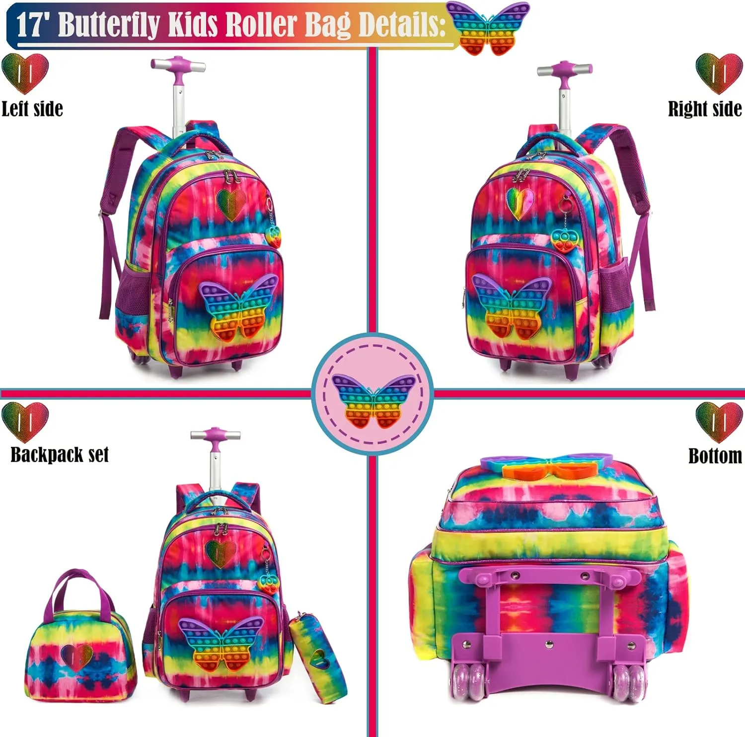 Egchescebo School Kids Rolling Backpack for Girls With Wheels Trolley Wheeled Backpack