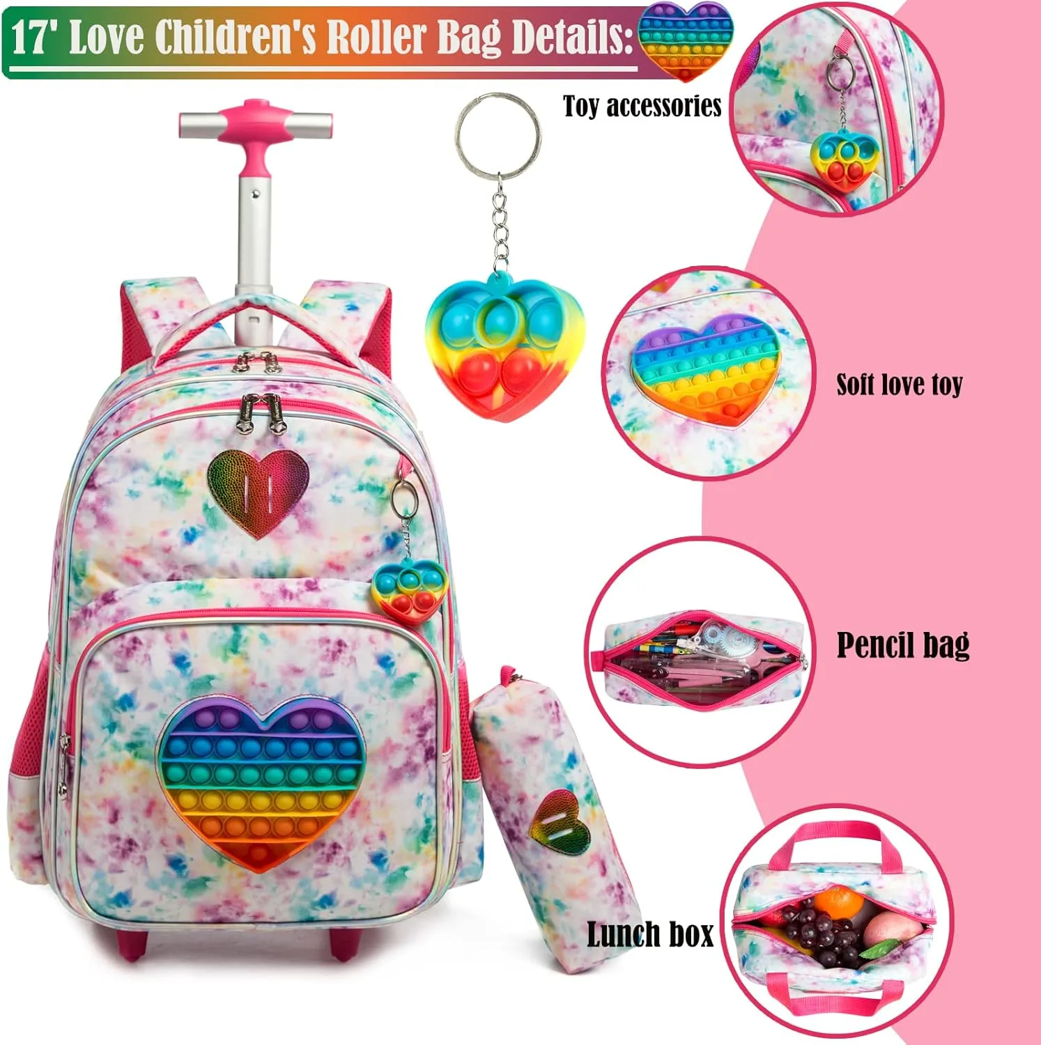 Egchescebo School Kids Rolling Backpack for Girls With Wheels Trolley Wheeled Backpack