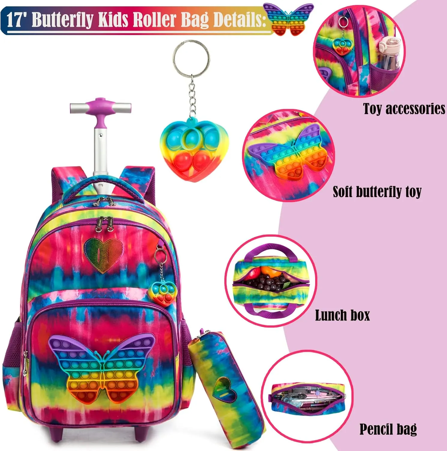 Egchescebo School Kids Rolling Backpack for Girls With Wheels Trolley Wheeled Backpack