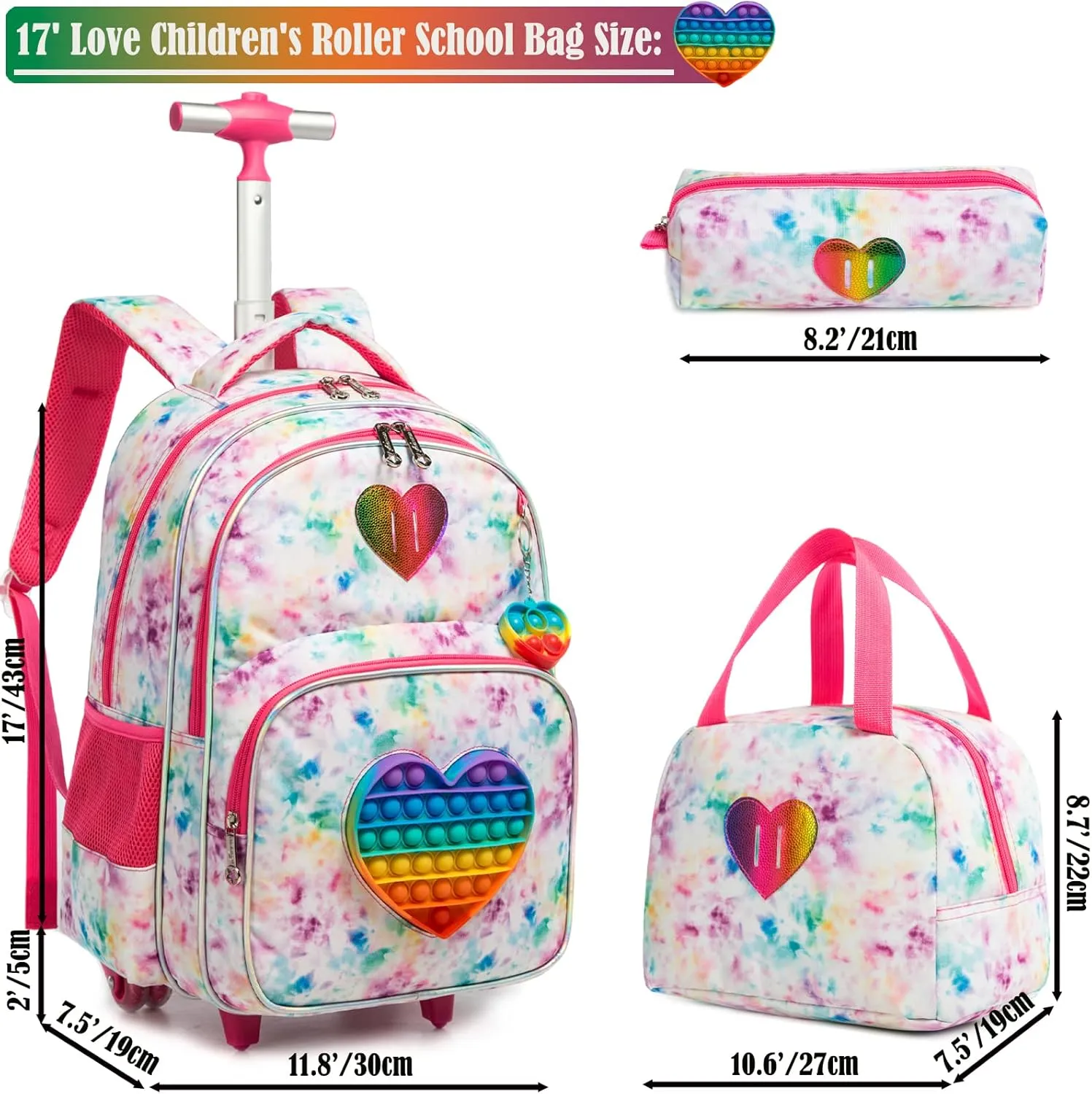 Egchescebo School Kids Rolling Backpack for Girls With Wheels Trolley Wheeled Backpack