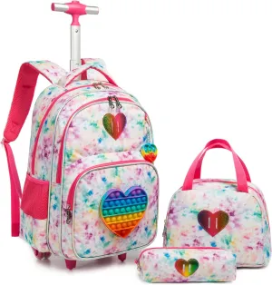 Egchescebo School Kids Rolling Backpack for Girls With Wheels Trolley Wheeled Backpack
