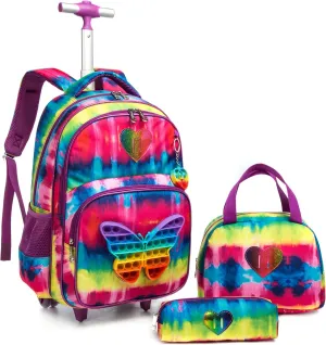 Egchescebo School Kids Rolling Backpack for Girls With Wheels Trolley Wheeled Backpack