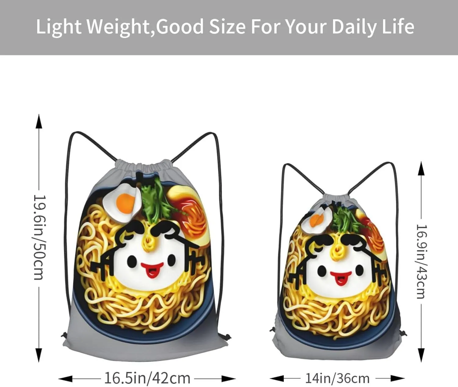 Egg Cup Noodle Ramen Drawstring Cinch Backpack Polyester Sack Pack String Bag For Hiking Camping Adventure