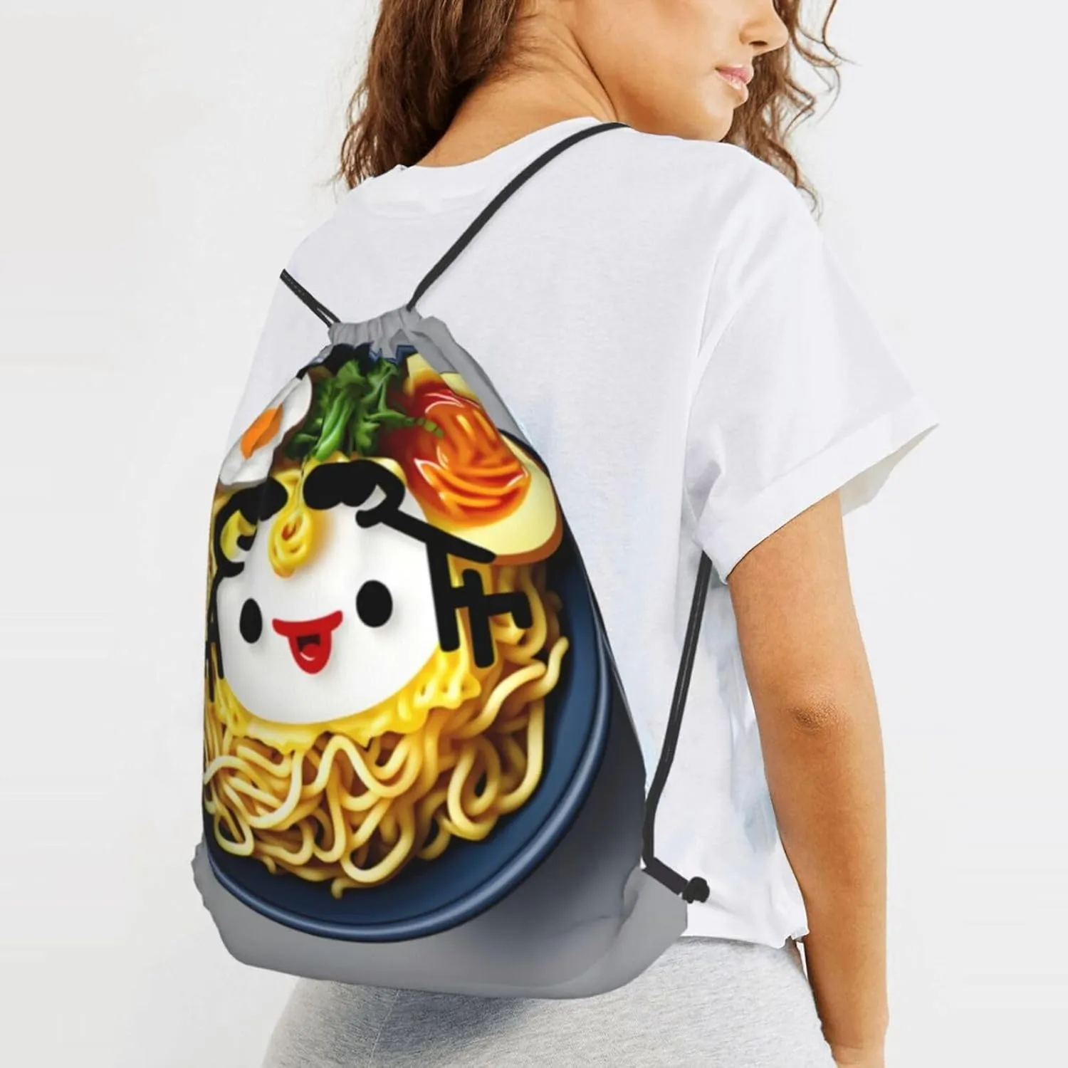 Egg Cup Noodle Ramen Drawstring Cinch Backpack Polyester Sack Pack String Bag For Hiking Camping Adventure