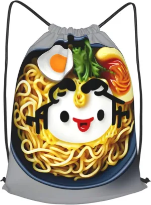 Egg Cup Noodle Ramen Drawstring Cinch Backpack Polyester Sack Pack String Bag For Hiking Camping Adventure