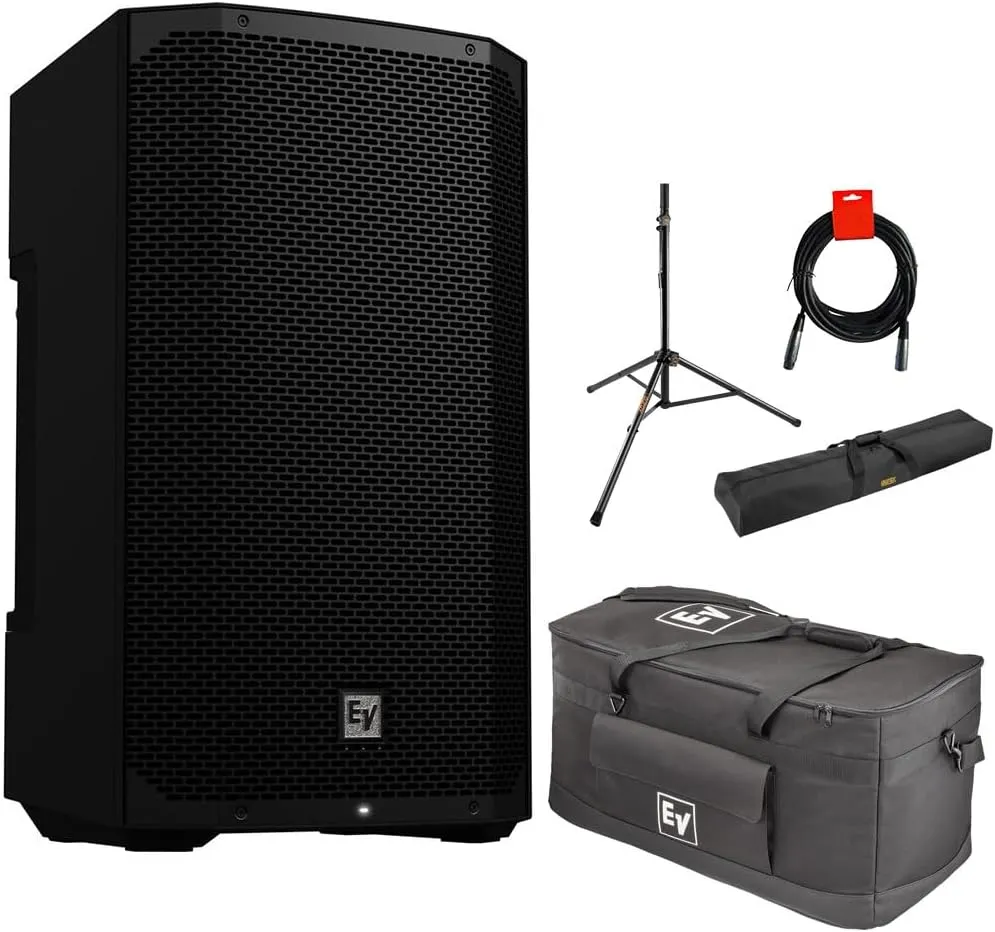 Electro-Voice EVERSE 12 Battery-Powered Loudspeaker with Bluetooth Audio Bundle Padded Duffle Bag, SS-47S Speaker Stand with Tripod Base, 51" Stand Bag, and 20-Inch XLR-XLR Cable