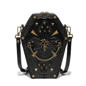 Embroidered Skull Stud Coffin Crossbody Bag