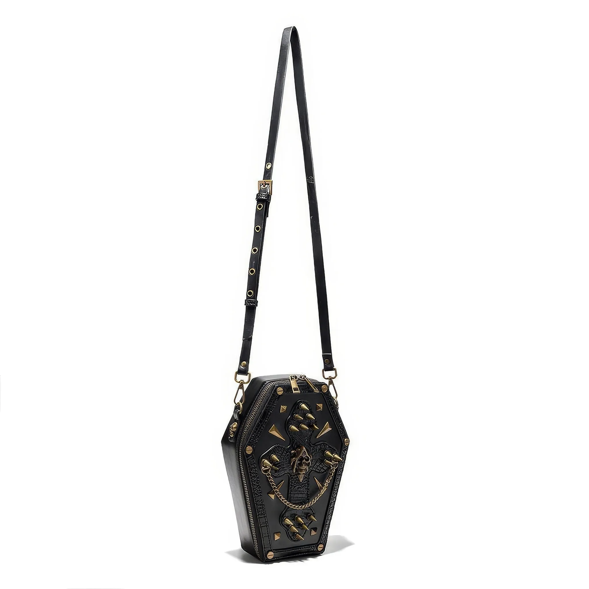 Embroidered Skull Stud Coffin Crossbody Bag