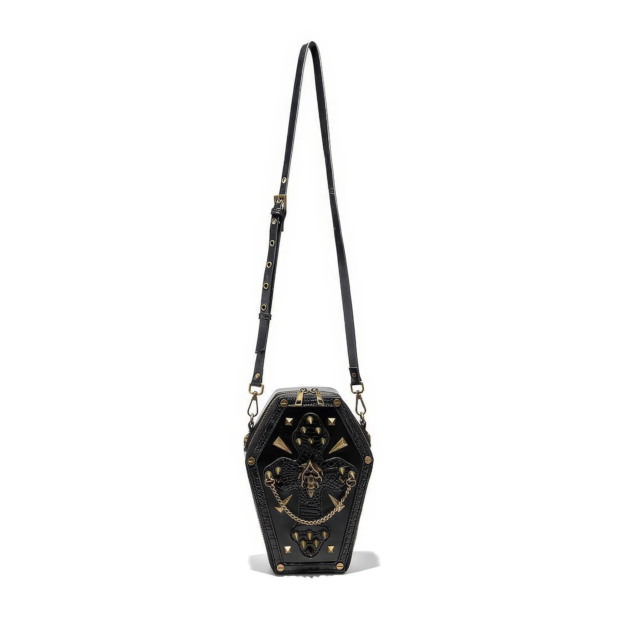 Embroidered Skull Stud Coffin Crossbody Bag