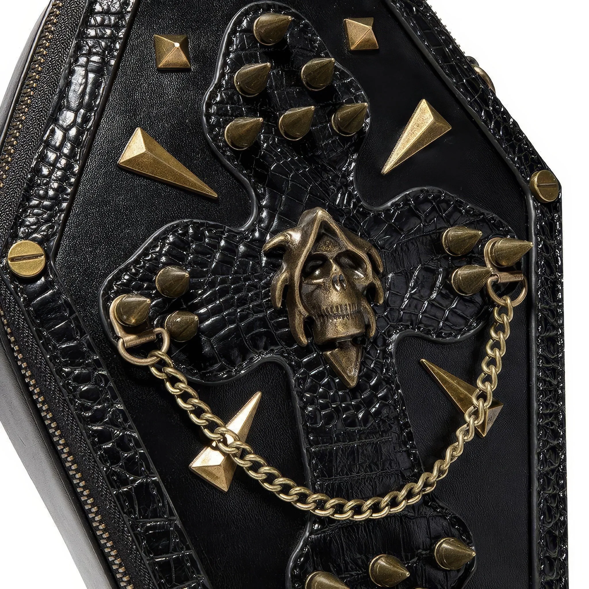 Embroidered Skull Stud Coffin Crossbody Bag