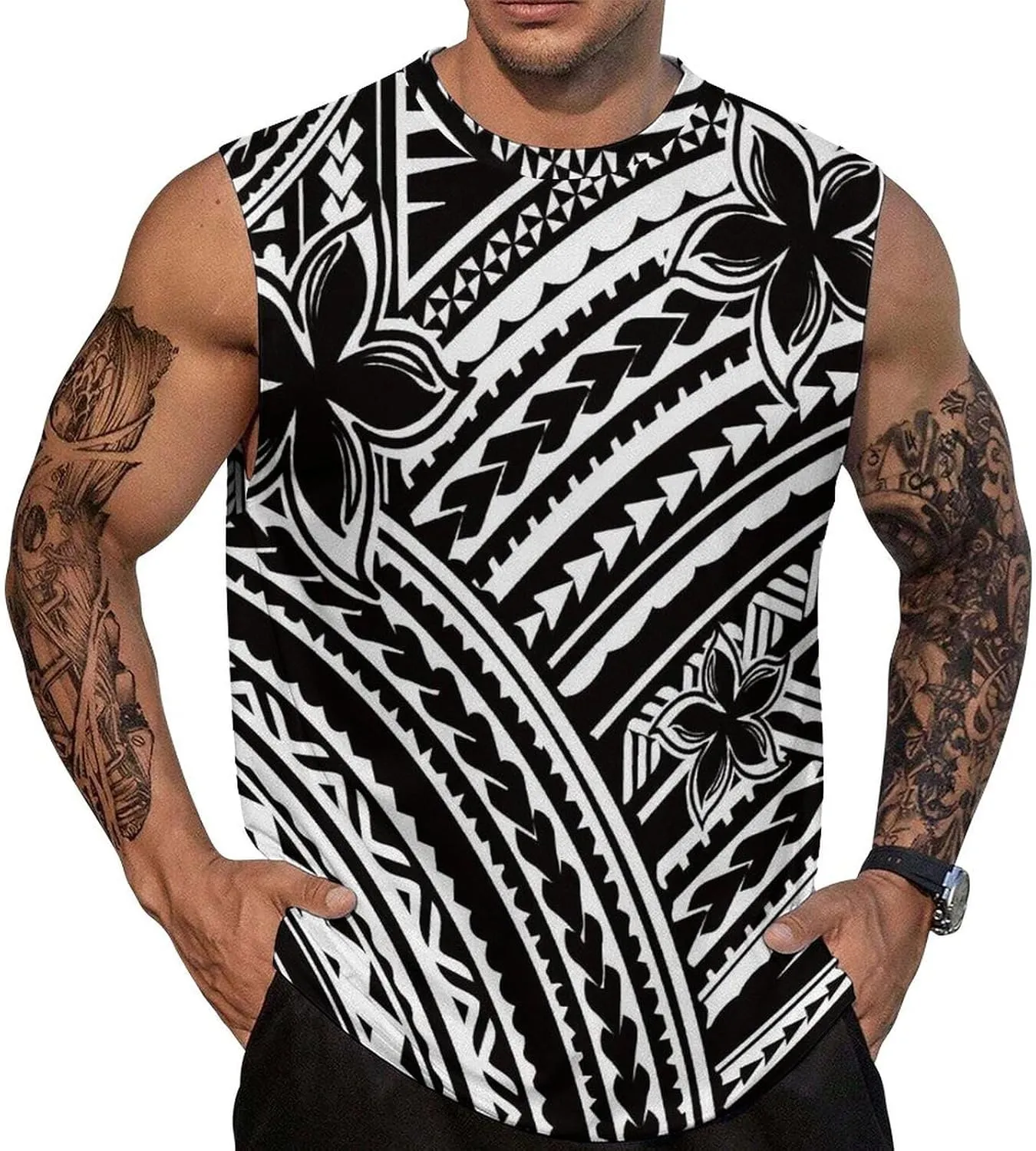ENLACHIC Men Polynesian Samoa Workout Tank Top Quick Dry Sleeveless Casual Gym Muscle Tee