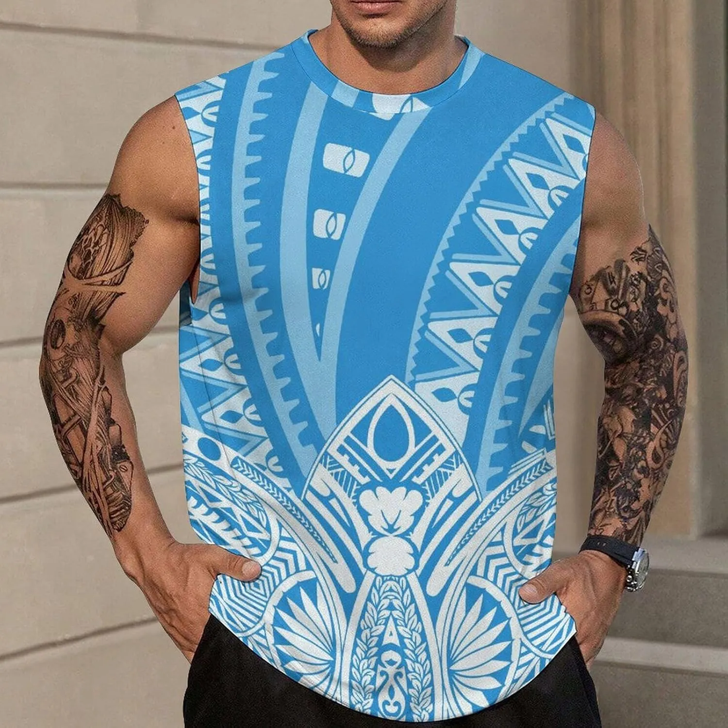ENLACHIC Men Polynesian Samoa Workout Tank Top Quick Dry Sleeveless Casual Gym Muscle Tee