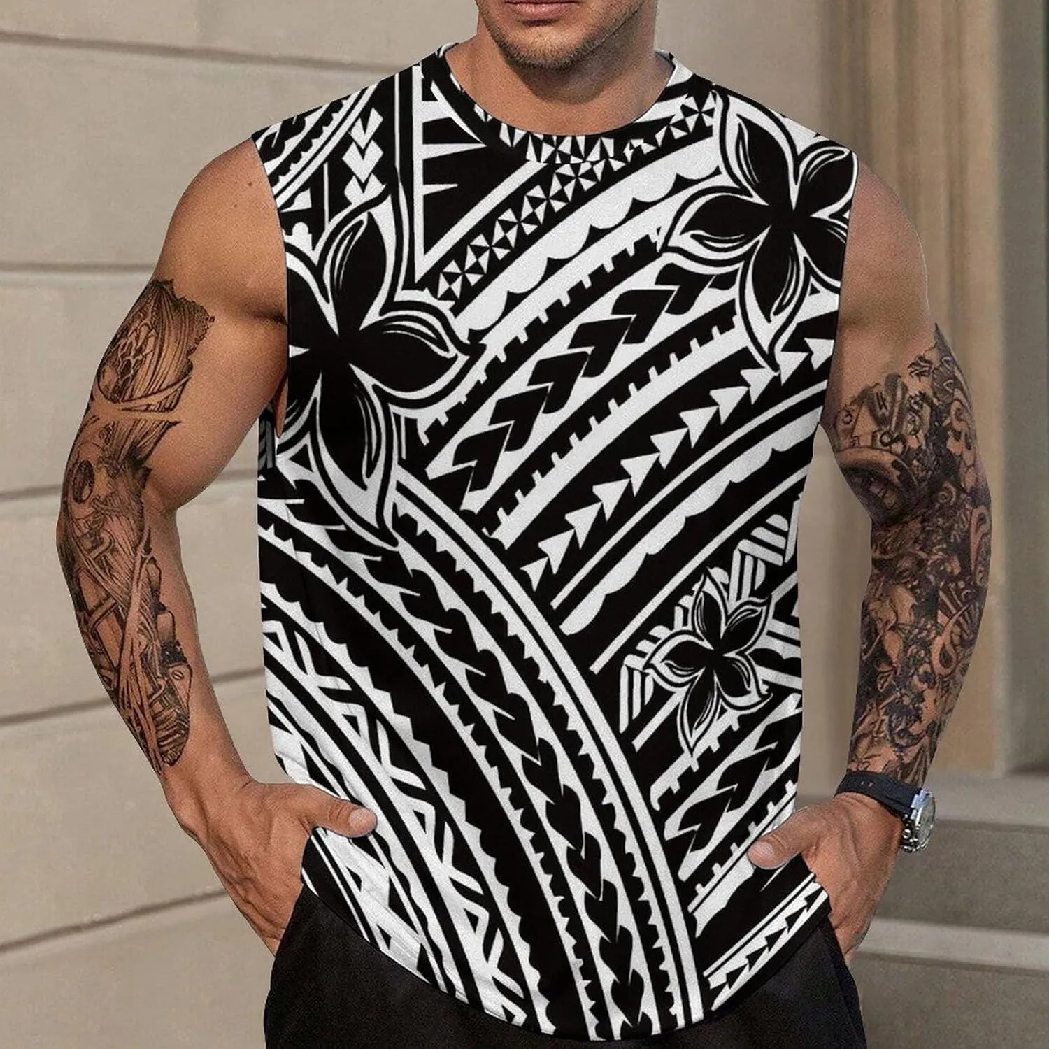 ENLACHIC Men Polynesian Samoa Workout Tank Top Quick Dry Sleeveless Casual Gym Muscle Tee
