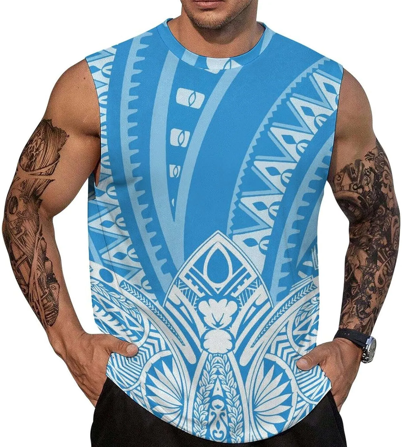 ENLACHIC Men Polynesian Samoa Workout Tank Top Quick Dry Sleeveless Casual Gym Muscle Tee