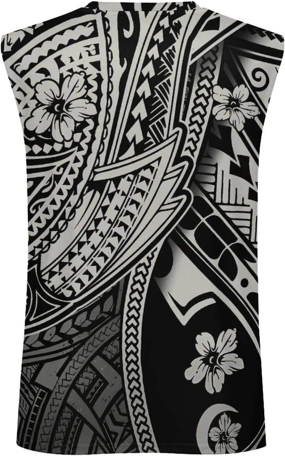 ENLACHIC Men Polynesian Tribal Tattoo Print Muscle Tank Top Sleeveless Gym Shirt Plus Size