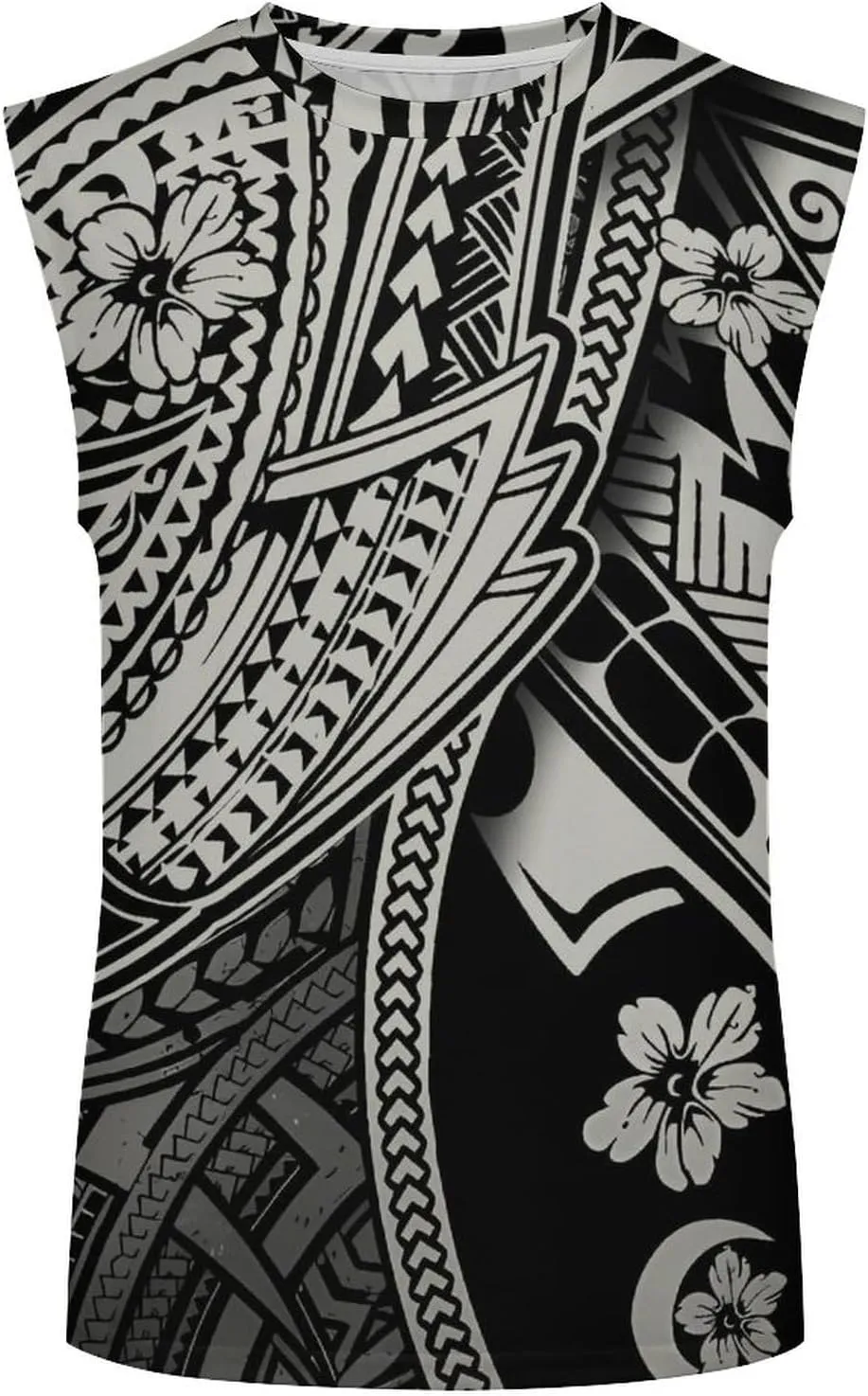 ENLACHIC Men Polynesian Tribal Tattoo Print Muscle Tank Top Sleeveless Gym Shirt Plus Size
