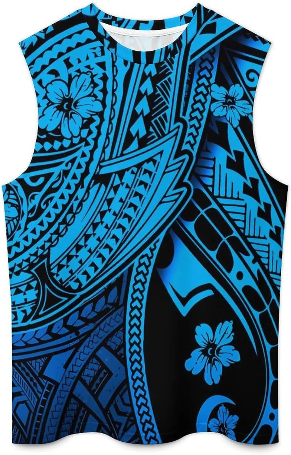 ENLACHIC Men Polynesian Tribal Tattoo Print Muscle Tank Top Sleeveless Gym Shirt Plus Size