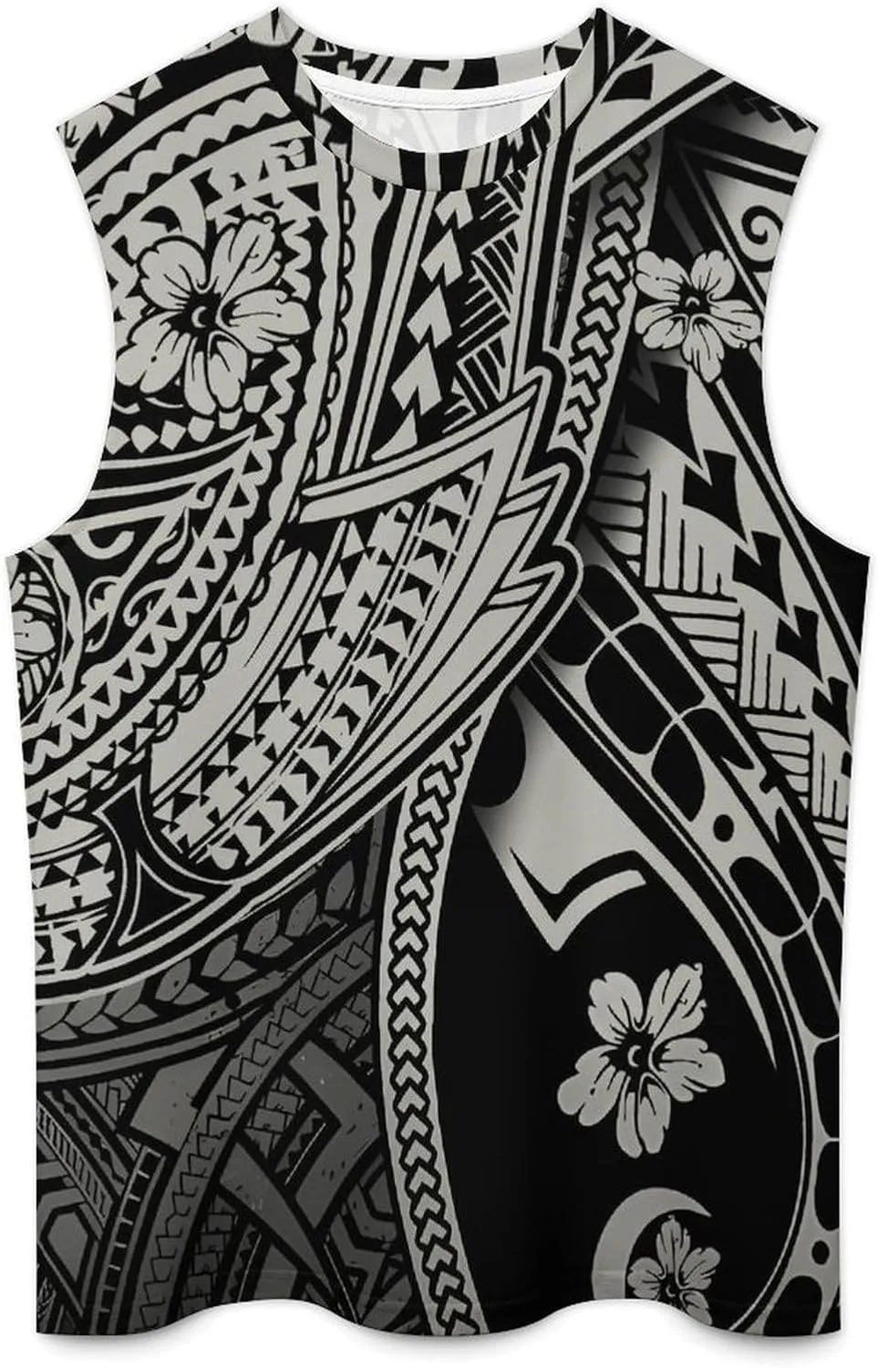 ENLACHIC Men Polynesian Tribal Tattoo Print Muscle Tank Top Sleeveless Gym Shirt Plus Size